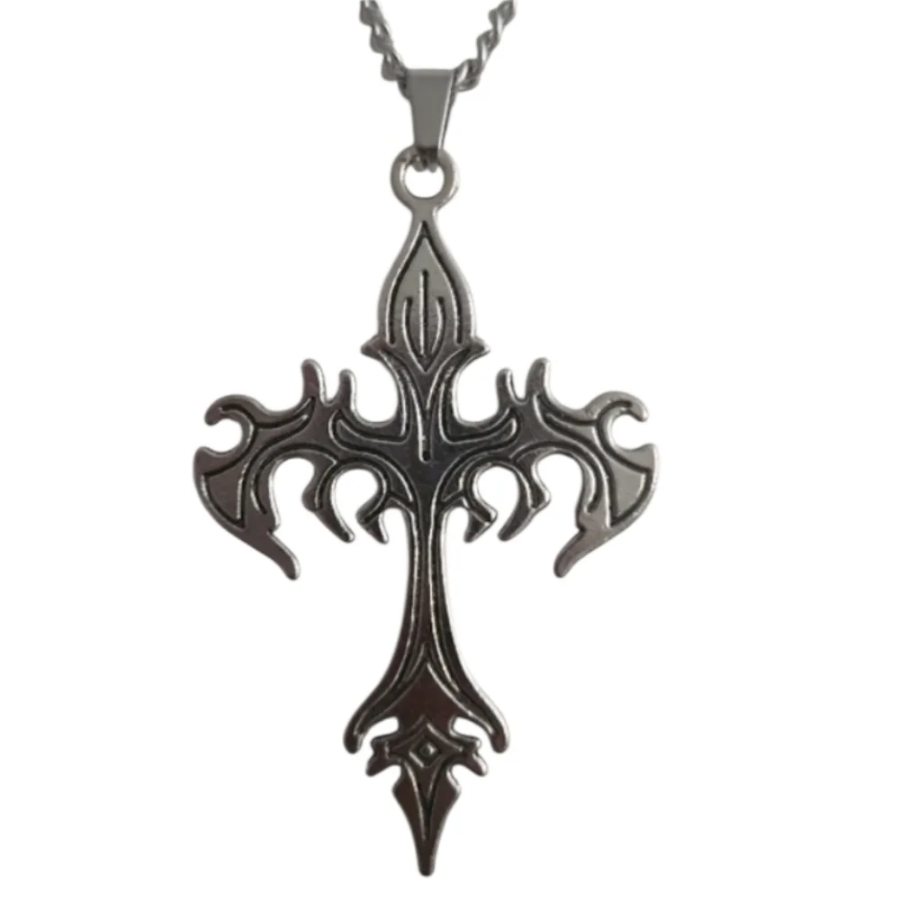Men Silvertone Cross Pendant Necklace